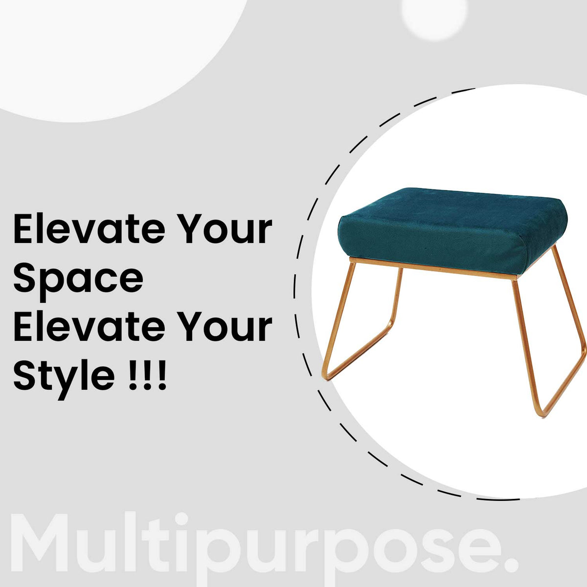 Classy and Compact Golden Metal Stool in Teal Blue Cushion Set of 2