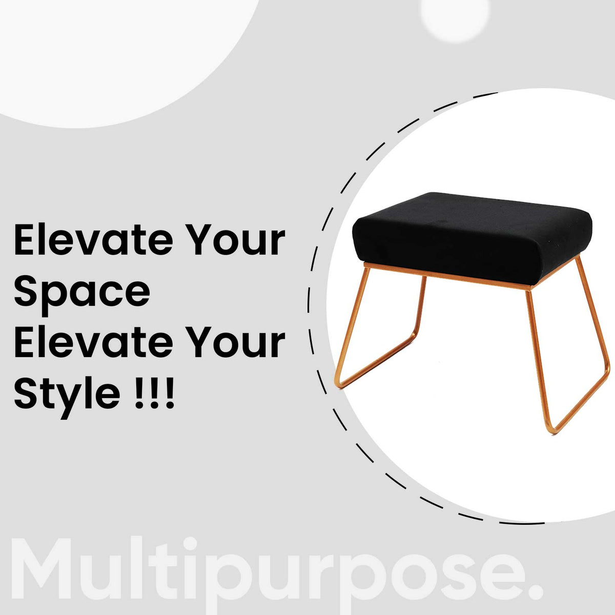 Classy and Compact Rose Gold Metal Stool in Black Cushion Set of 2