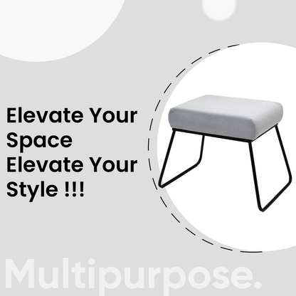Classy and Compact Matt Black Metal Stool in Grey Cushion Set of 2