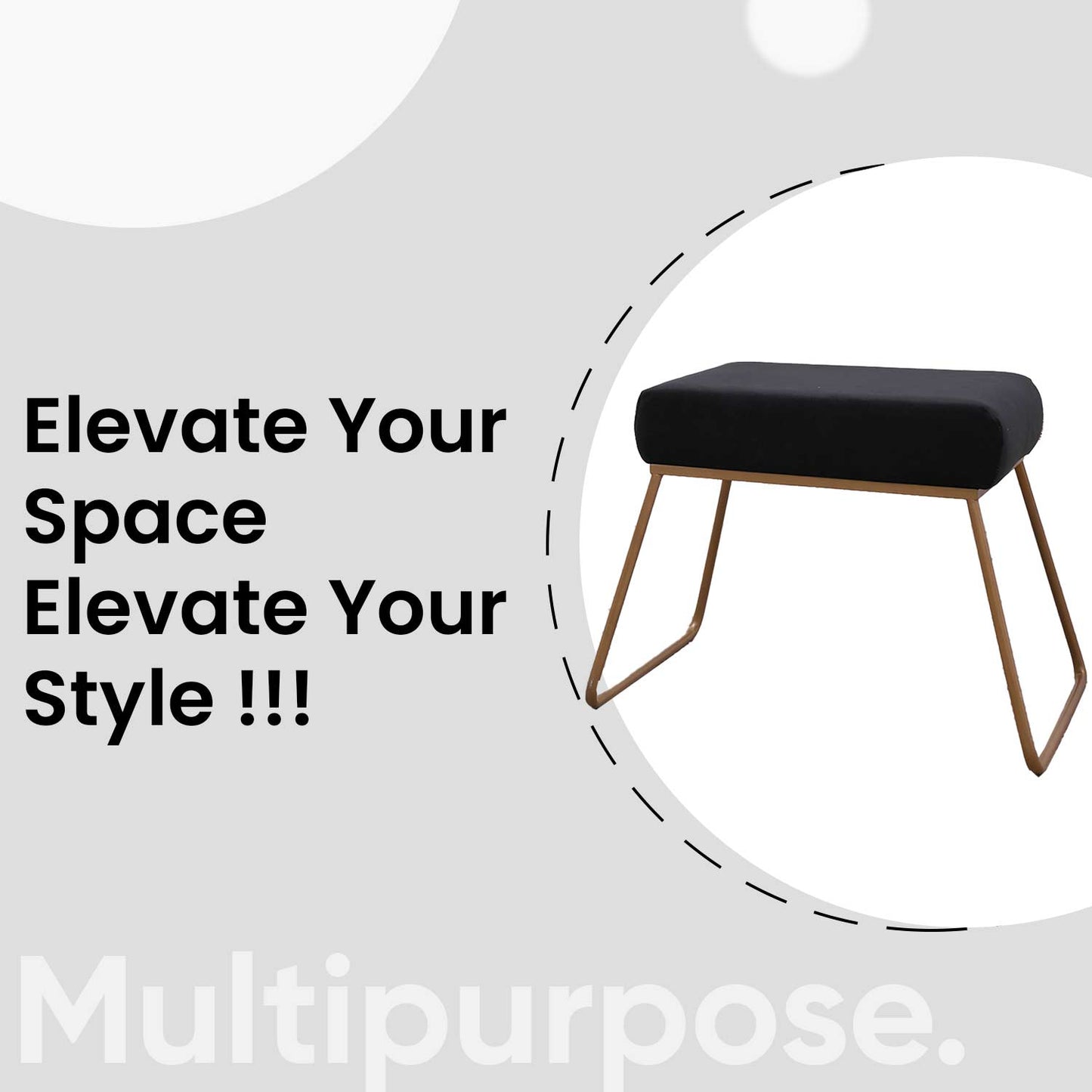 Classy and Compact Golden Metal Stool in Black Cushion Set of 2