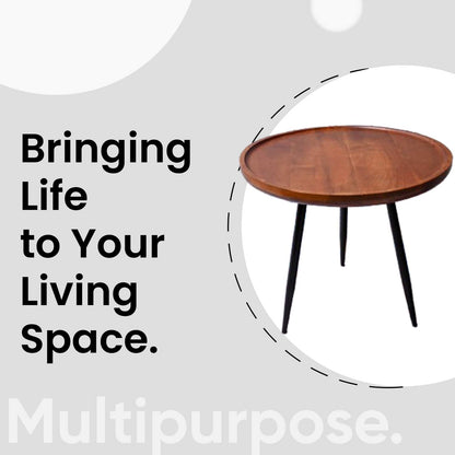 Walnut Large Mango Wood & Metal Side Table