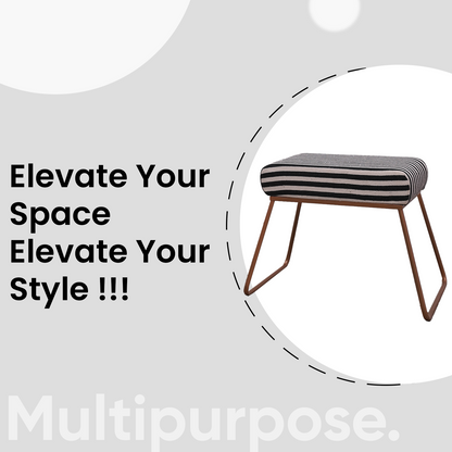 Classy and Compact Rose Gold Metal Stool in Black &amp; White Stripe Set of 2