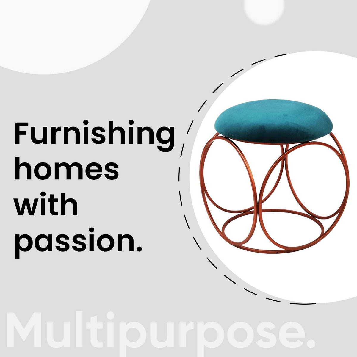 Modern Hexa-Style Rose Gold Metal Stool in Teal Blue Cushion