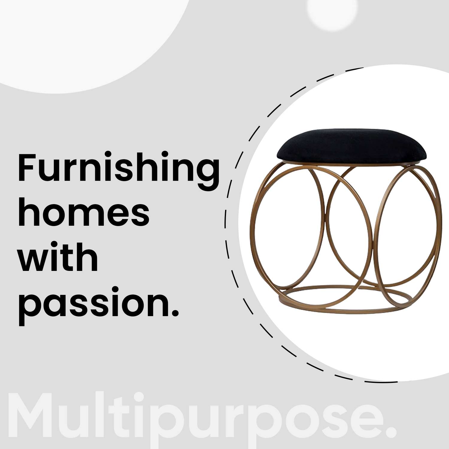 Modern Hexa-Style Golden Metal Stool in Black Cushion