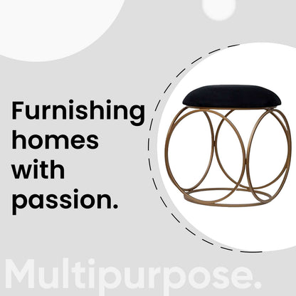 Modern Hexa-Style Golden Metal Stool in Black Cushion