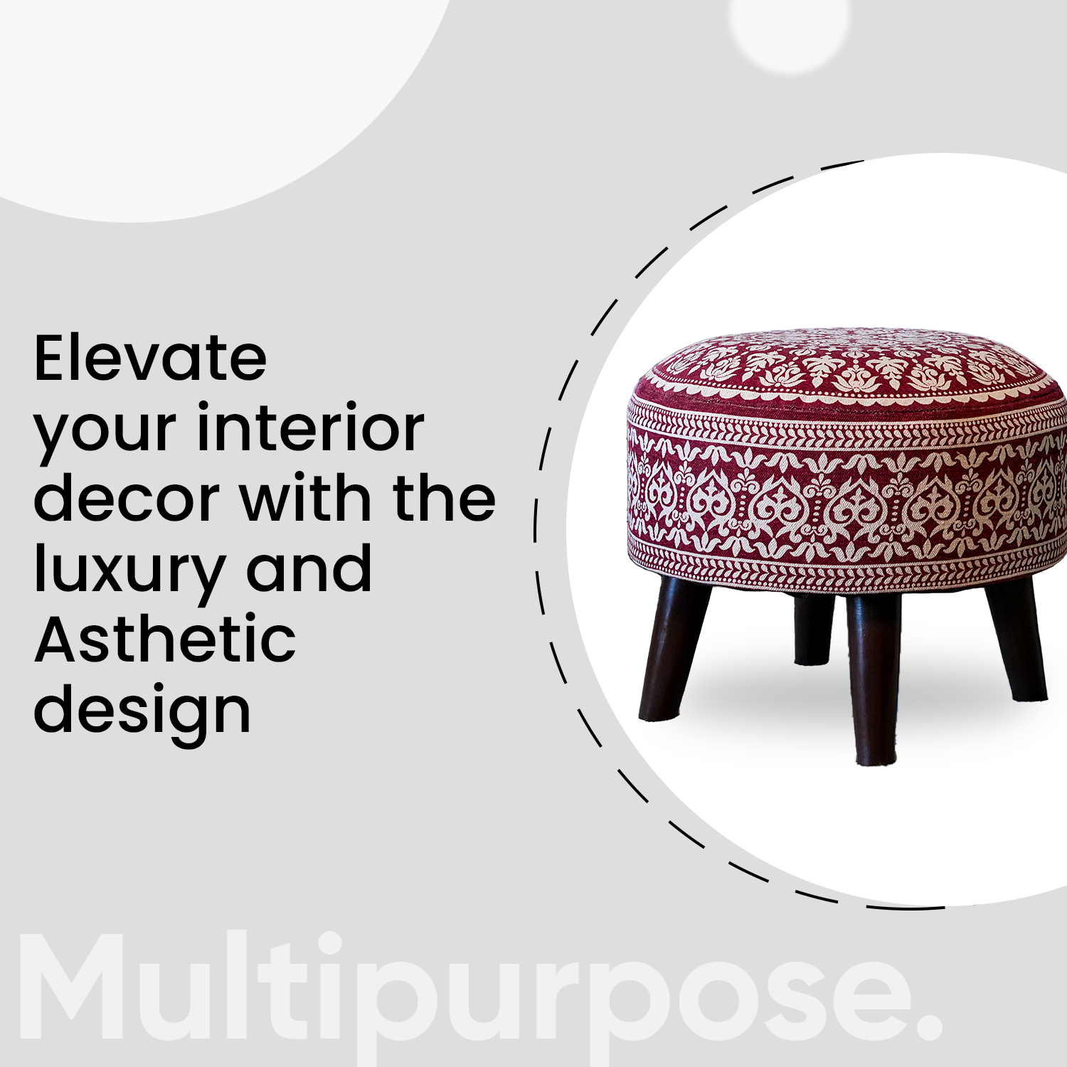 Contemporary Mandala Wooden Tuffet in Cherry Red Color