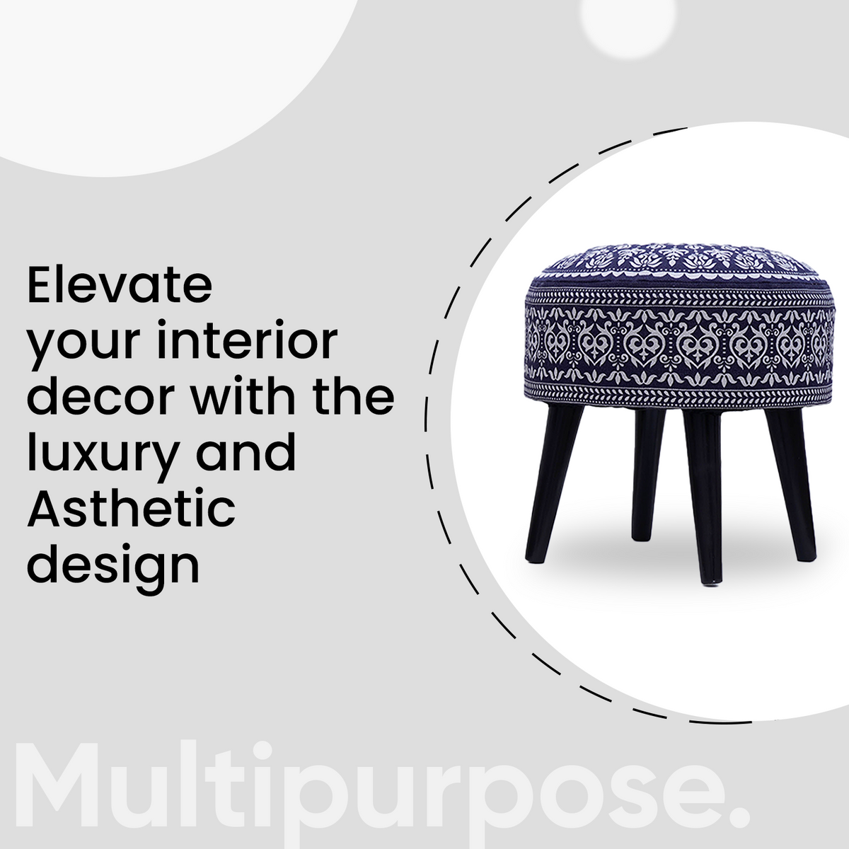Mandala Wooden Ottoman in Blue Color Set of 1