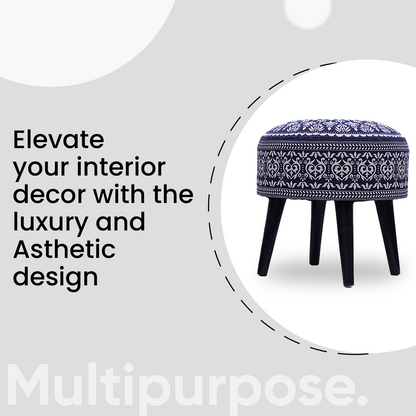 Mandala Wooden Ottoman in Blue Color Set of 1