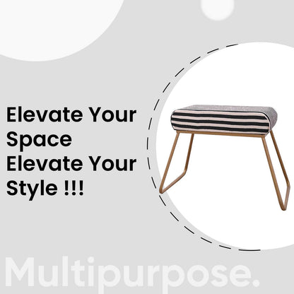Classy and Compact Golden Metal Stool in Black &amp; White Stripe