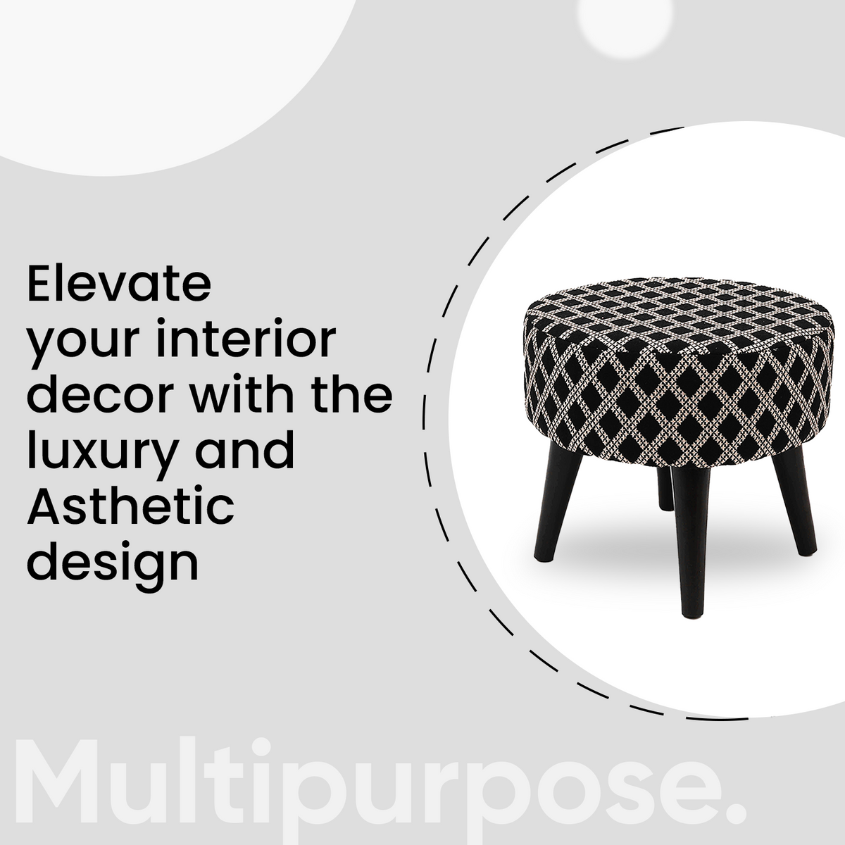 Contemporary Tetrad Jacquard Wooden Tuffet in Black Color