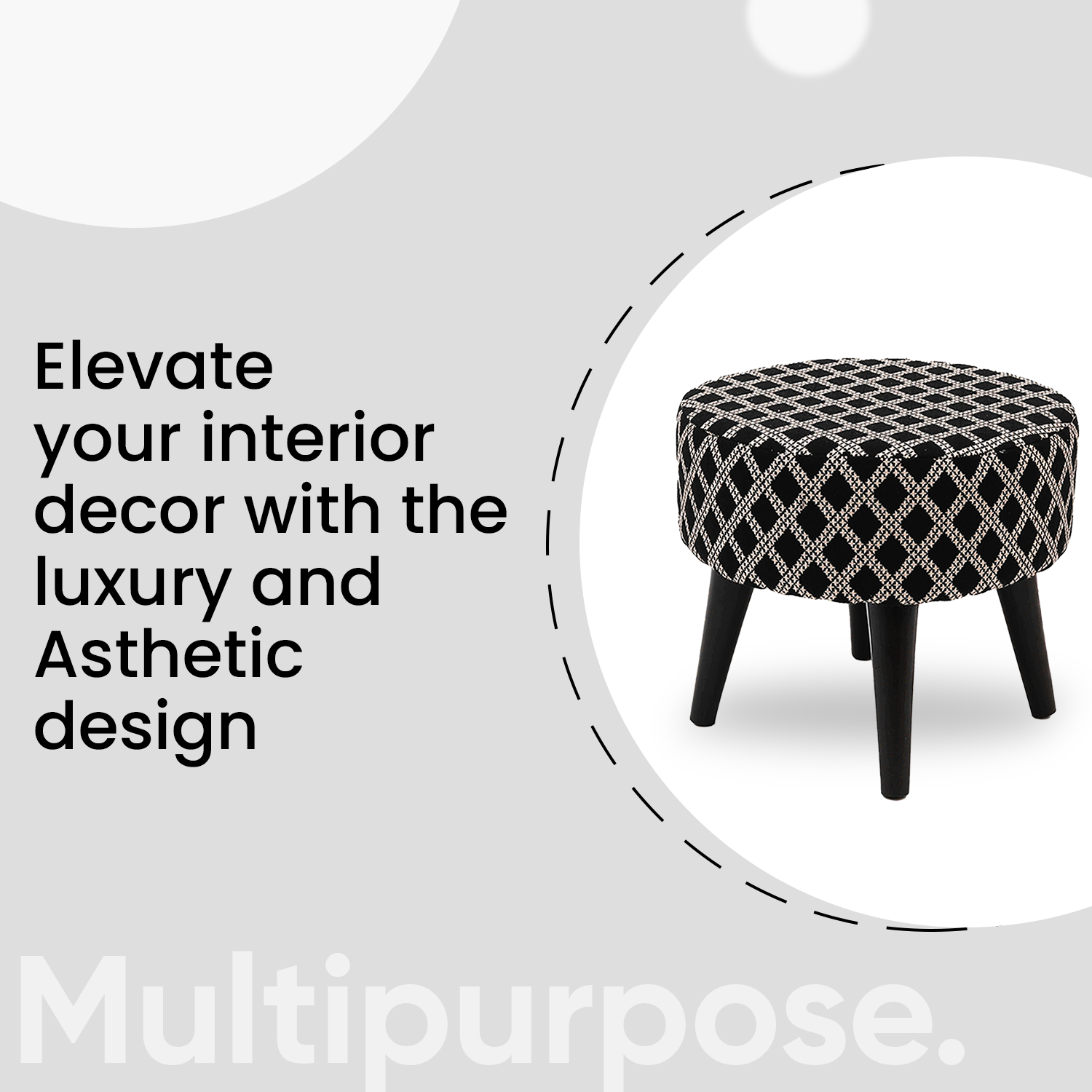 Contemporary Tetrad Jacquard Wooden Tuffet in Black Color