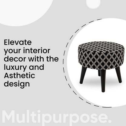 Contemporary Tetrad Jacquard Wooden Tuffet in Black Color