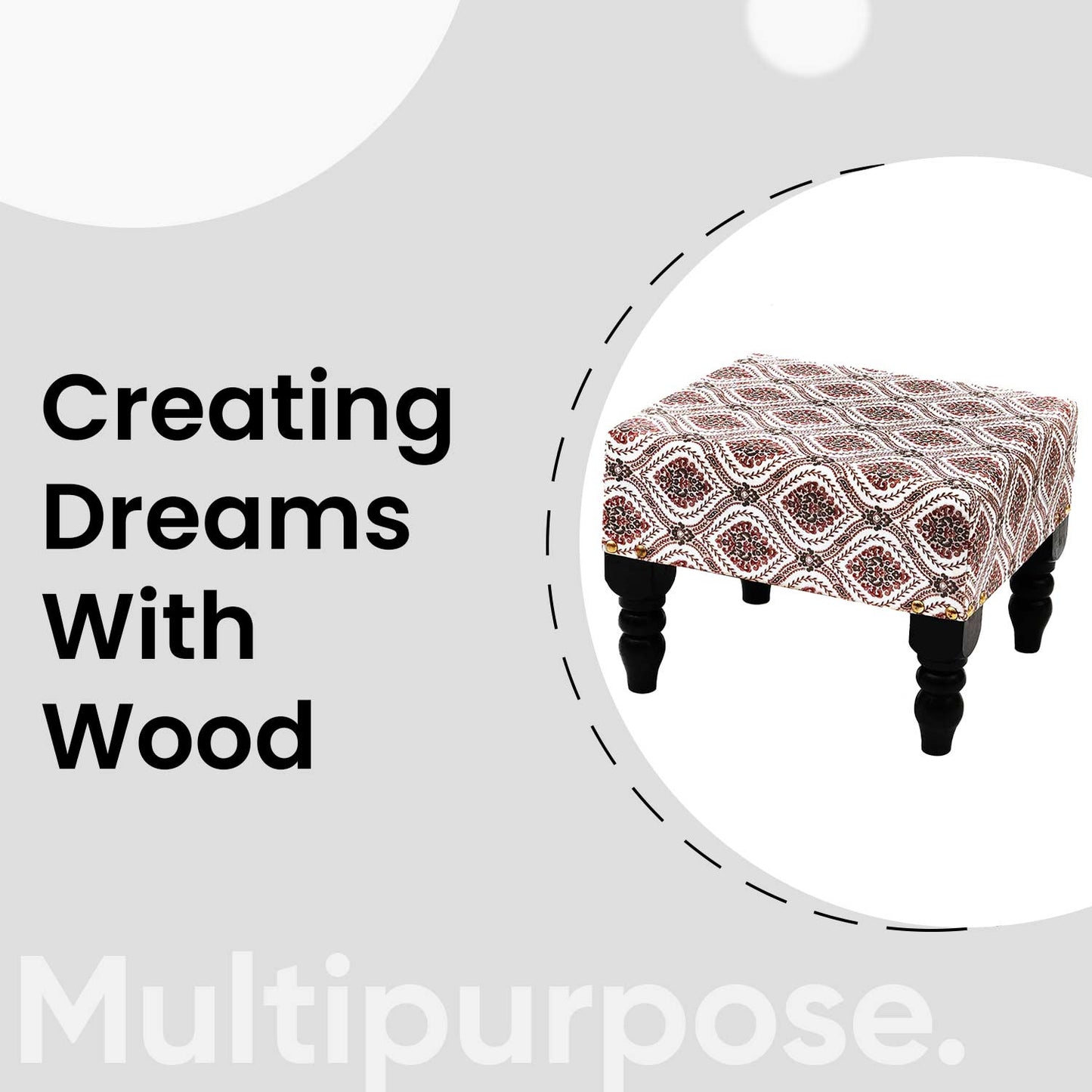 Multifunctional Printed Wooden Footstool in Maroon & Green Color Set of 2