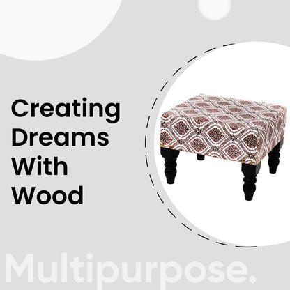 Multifunctional Printed Wooden Footstool in Maroon & Green Color Set of 2
