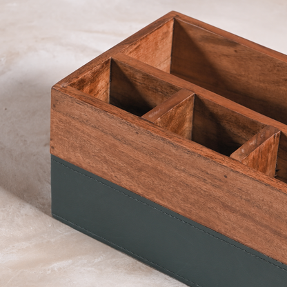 Greetwood Wooden Cutlery Holder for Kitchen in Leather Accent