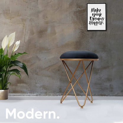 Ultra-modern Cross Leg Golden Metal Stool in Black Cushion Set of 2