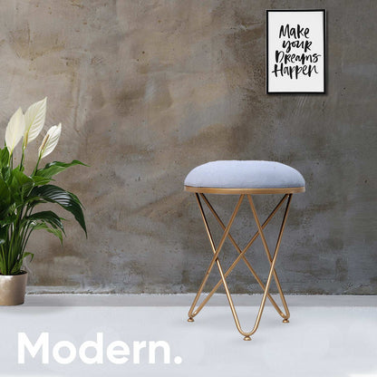 Ultra-modern Cross Leg Golden Metal Stool in Grey Cushion Set of 2