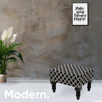 Multifunctional Tetrad Jacquard Wooden Footstool in Black Color