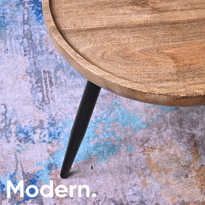 Natural Small Mango Wood & Metal Side Table