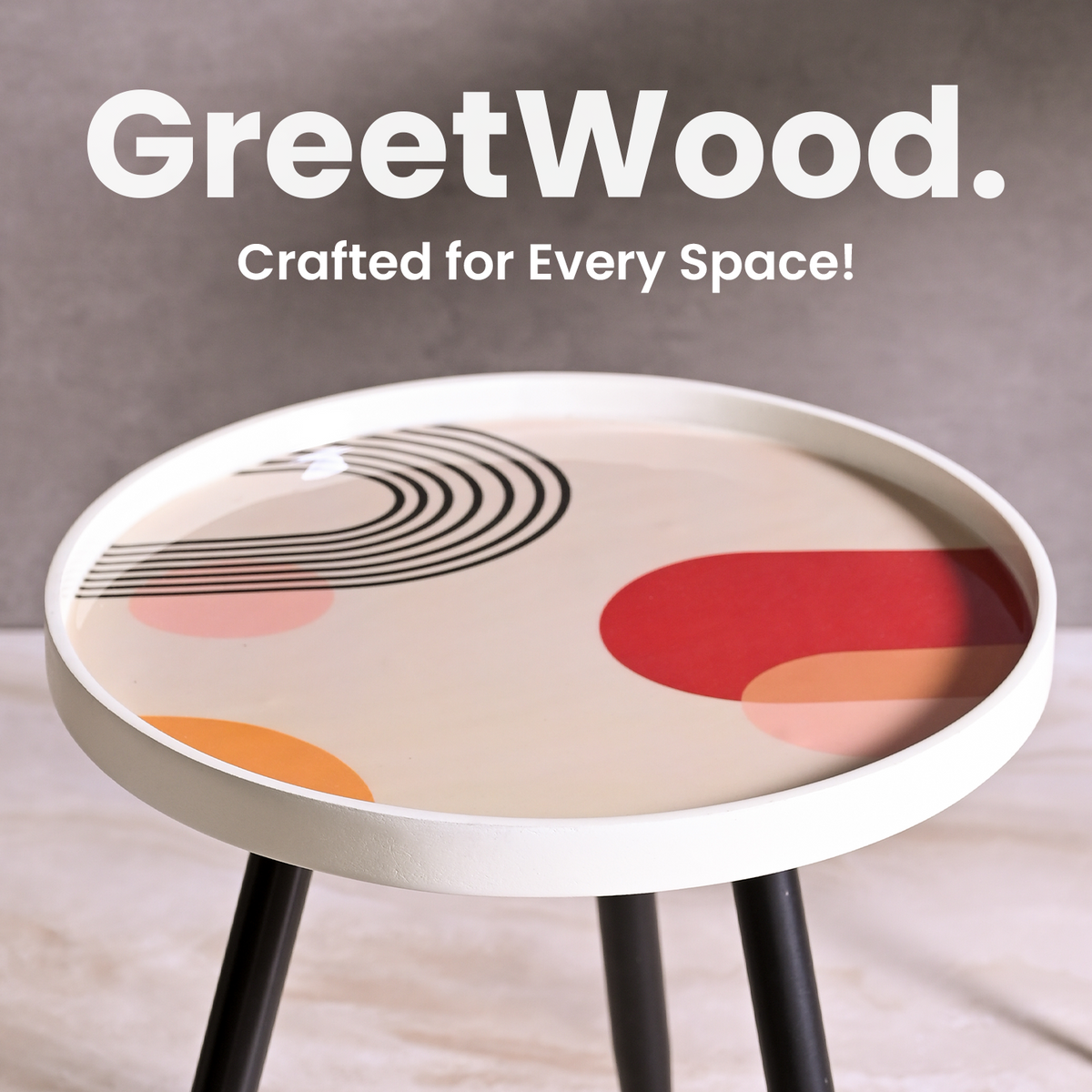 Greetwood Beige Resin Top Side Table for Living Room Decor