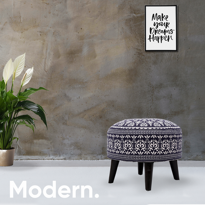 Contemporary Mandala Wooden Tuffet in Blue Color Set of 2