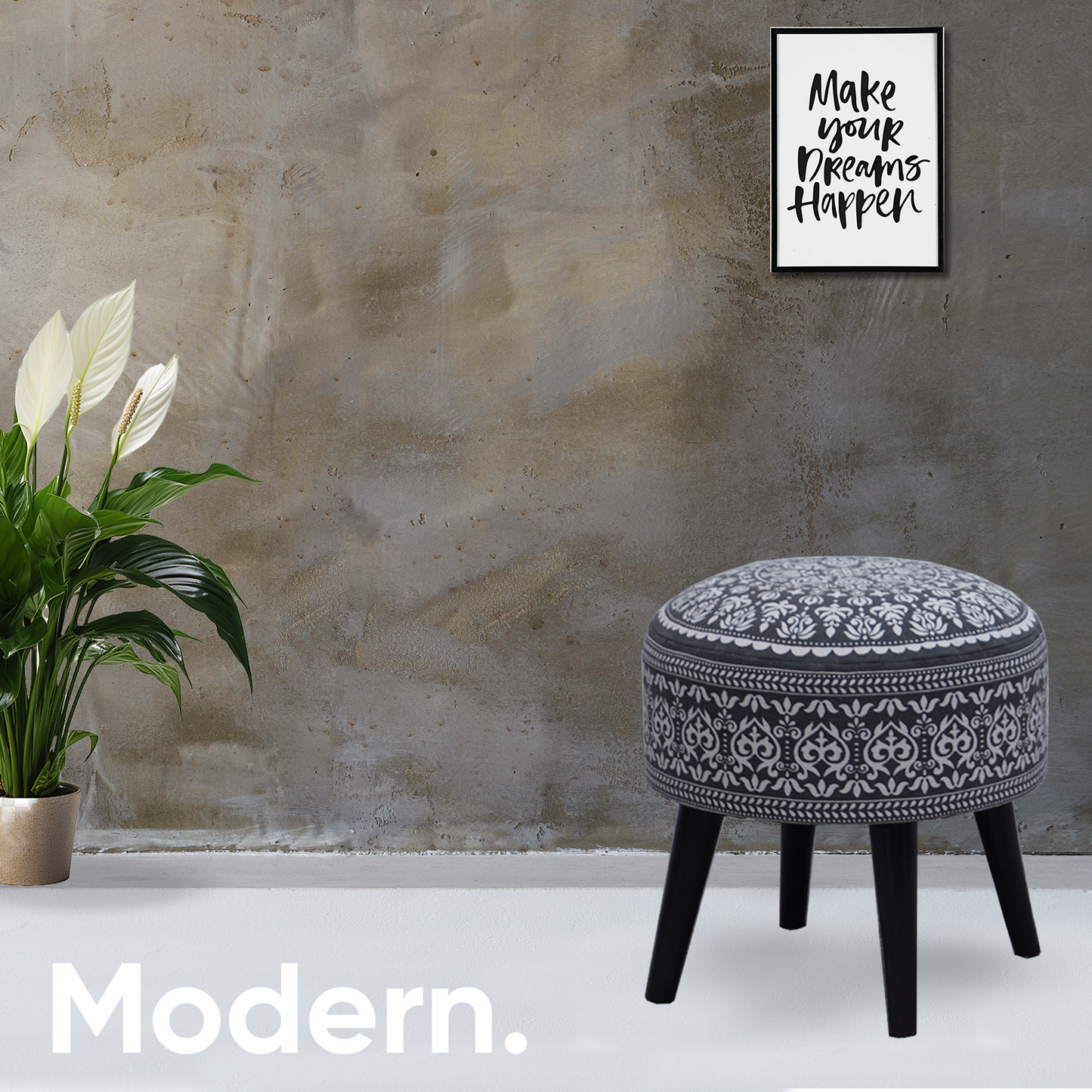 Mandala Wooden Ottoman in Blue Color Set of 2