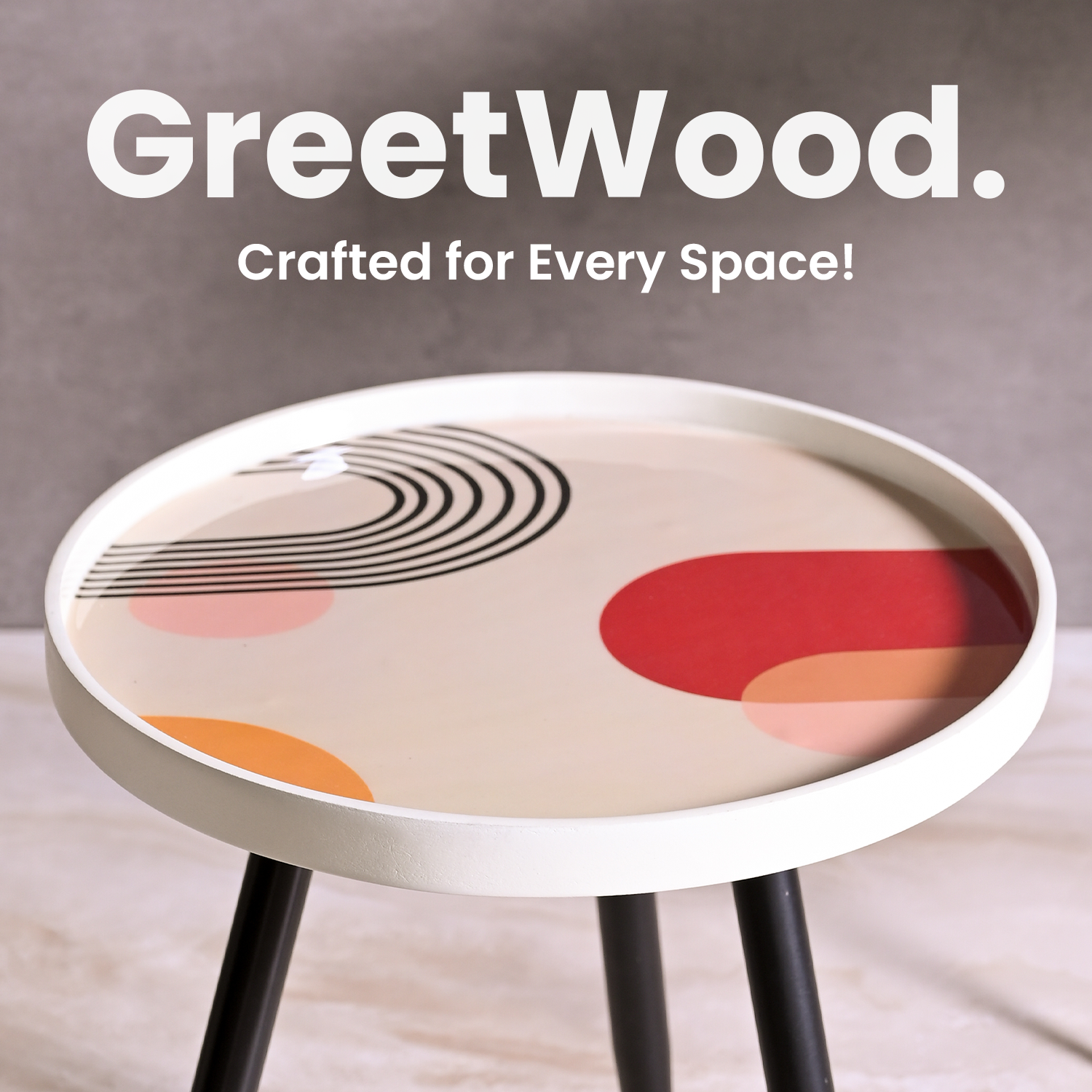 Greetwood Beige Resin Top Side Table for Living Room Decor