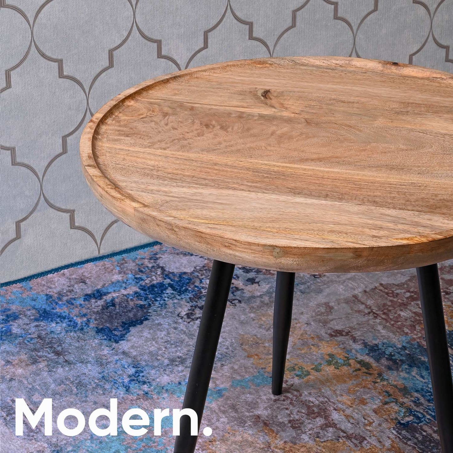 Natural Large Mango Wood & Metal Side Table
