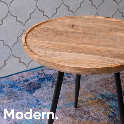 Natural Large Mango Wood & Metal Side Table