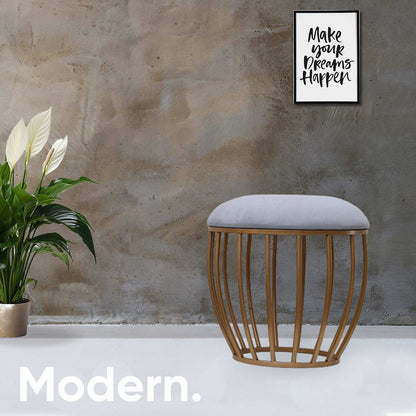 Classic Cage-Style Golden Metal Stool in Grey Cushion Set of 2