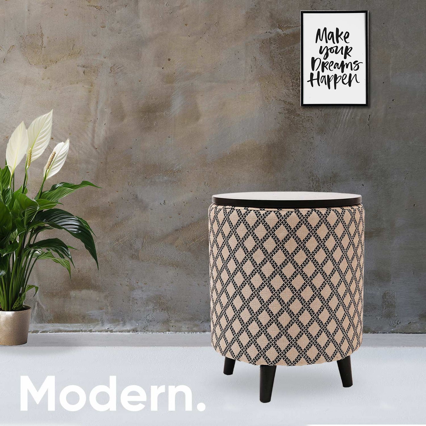 Universal Tetrad Jacquard Storage Ottoman in Beige Color Set of 2