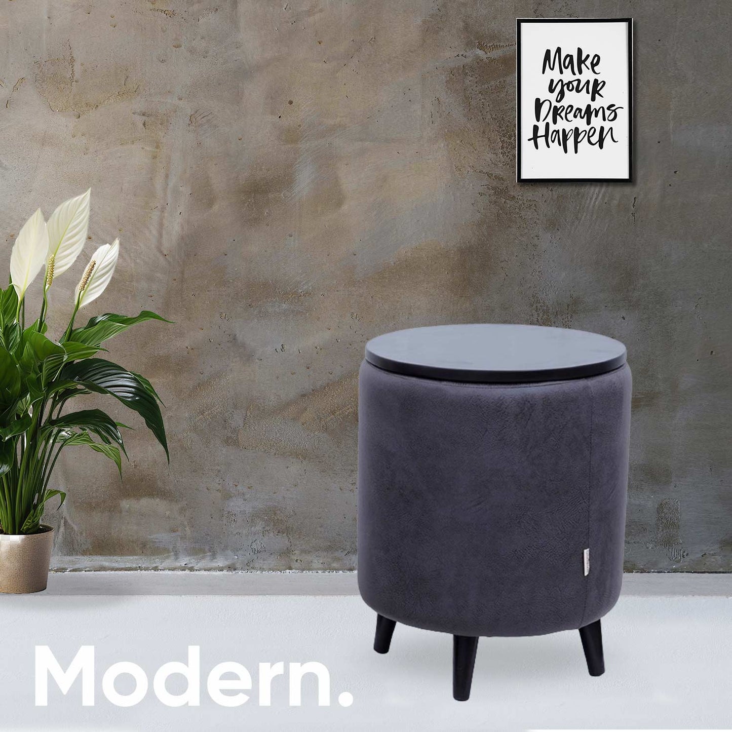 Universal Leather Storage Ottoman in Grey Color Set of 2