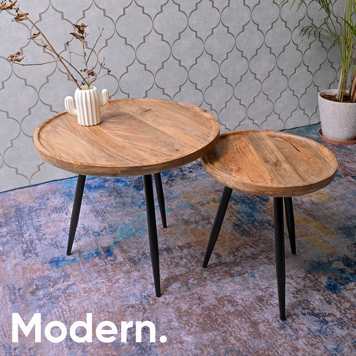 Natural Pair Mango Wood & Metal Side Table