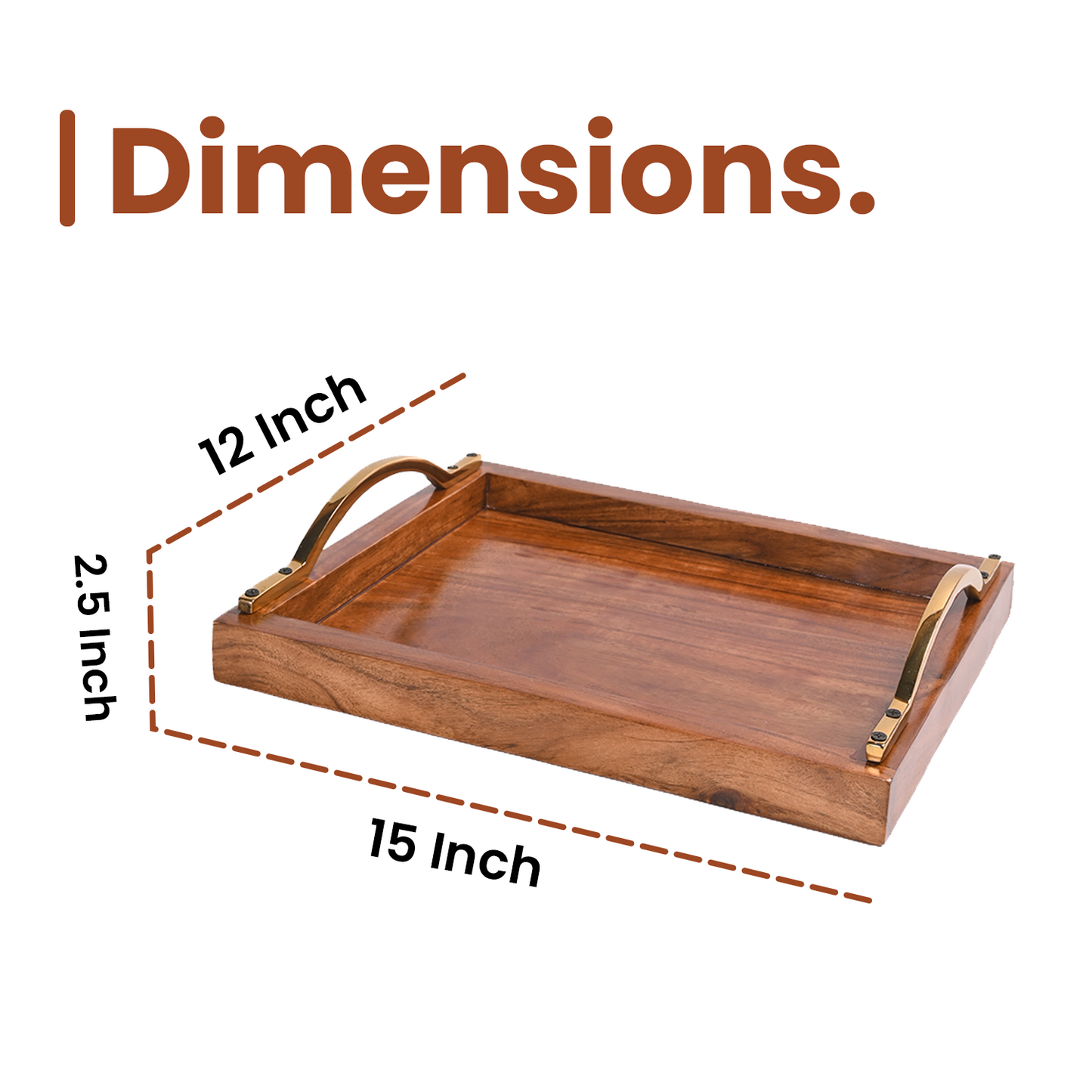 Greetwood Wooden Serving Tray With Curved Brass Handles