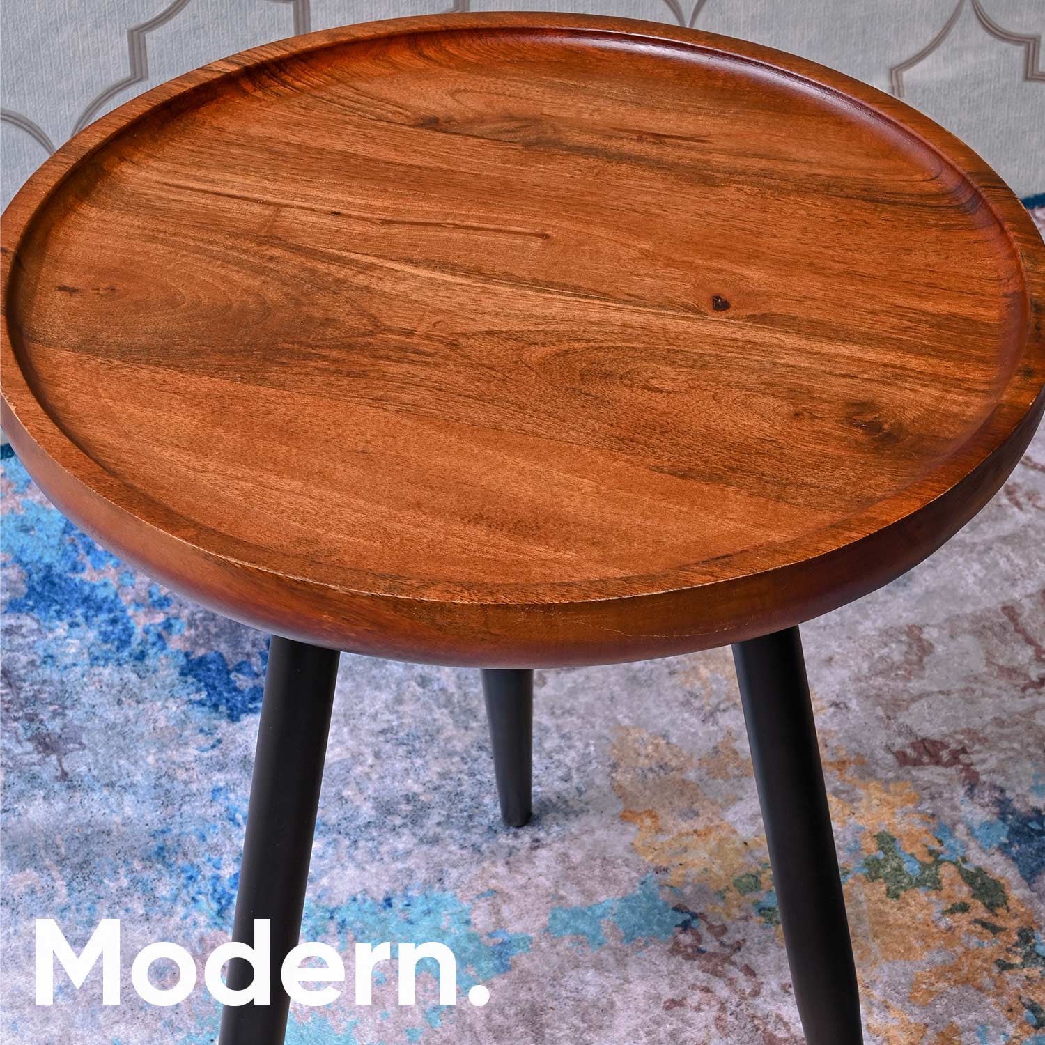 Walnut Small Mango Wood & Metal Side Table