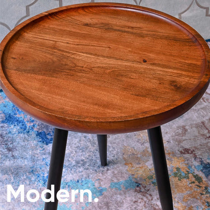 Walnut Small Mango Wood & Metal Side Table