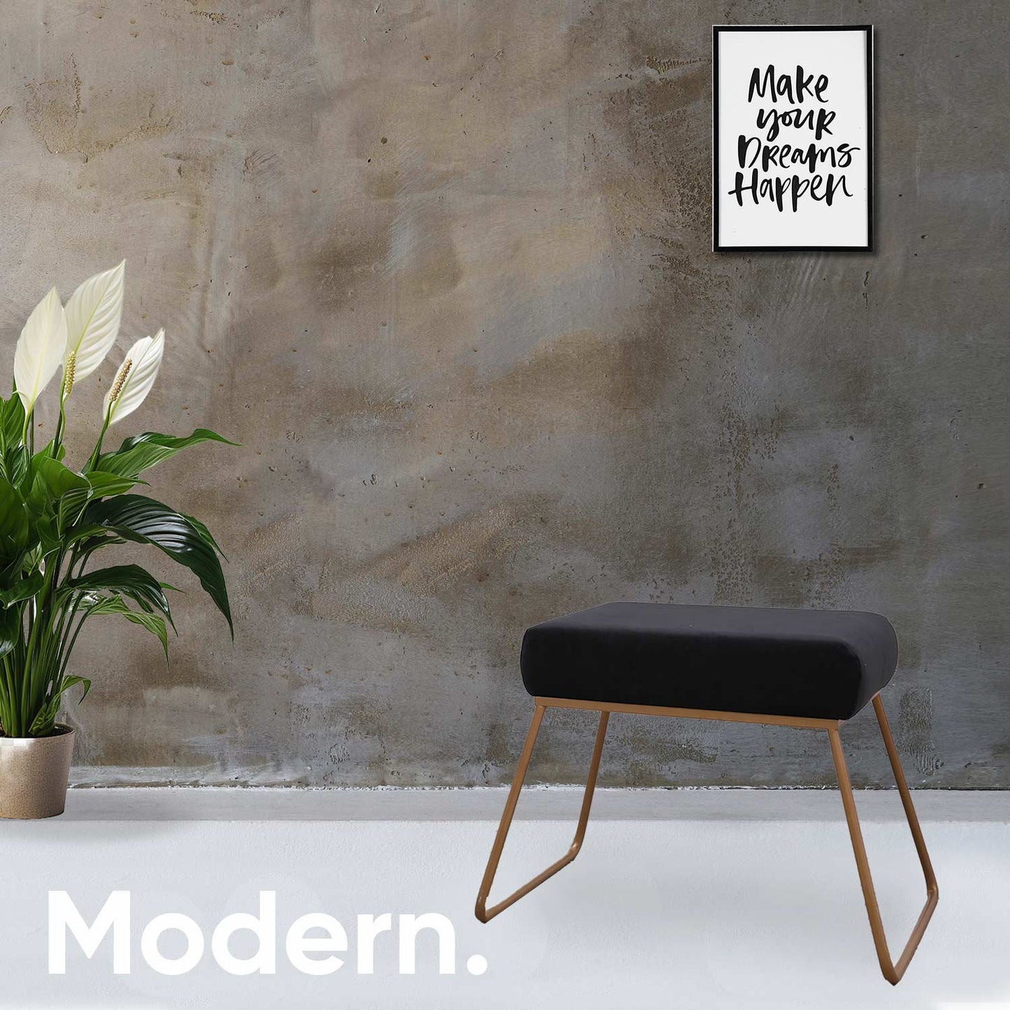 Classy and Compact Golden Metal Stool in Black Cushion Set of 2
