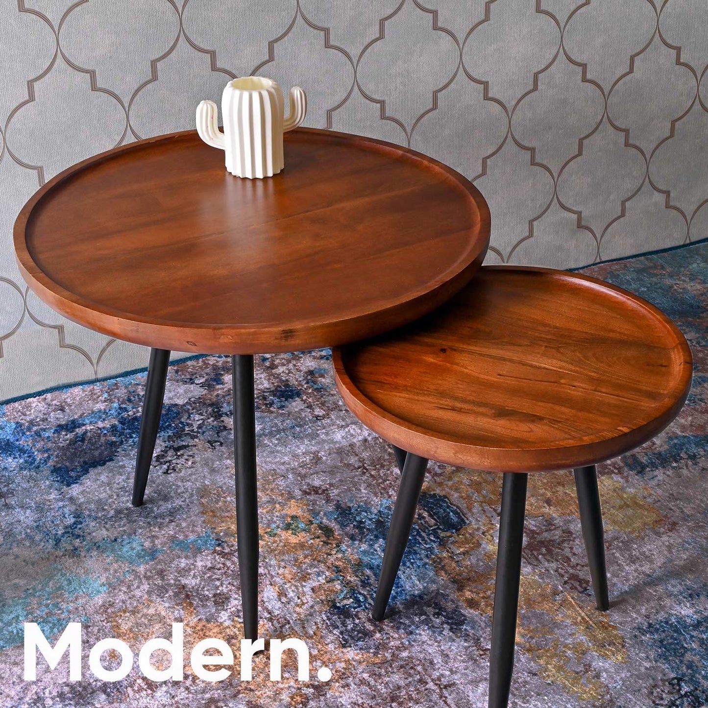 Walnut Pair Mango Wood & Metal Side Table