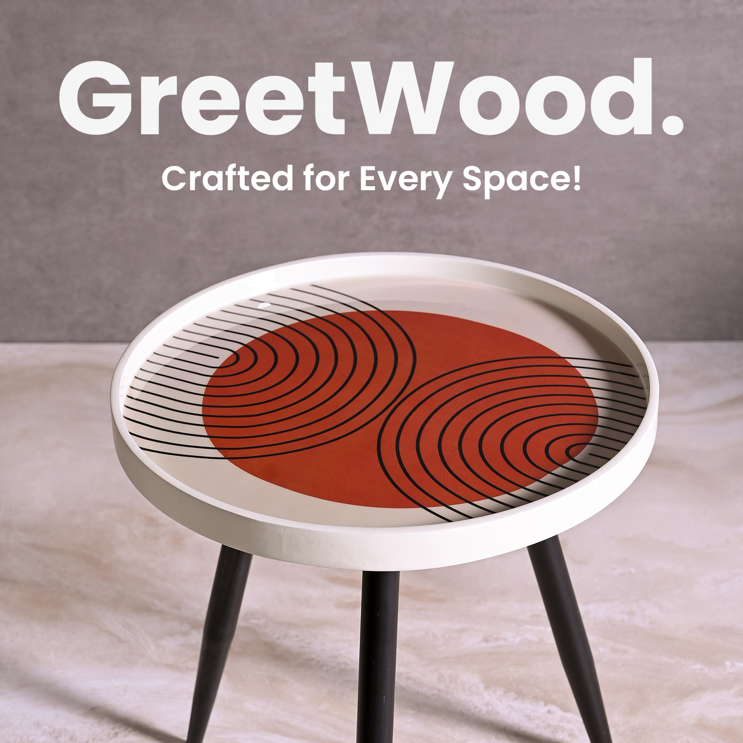 Greetwood Ivory Resin Top Side Table for Living Room Decor