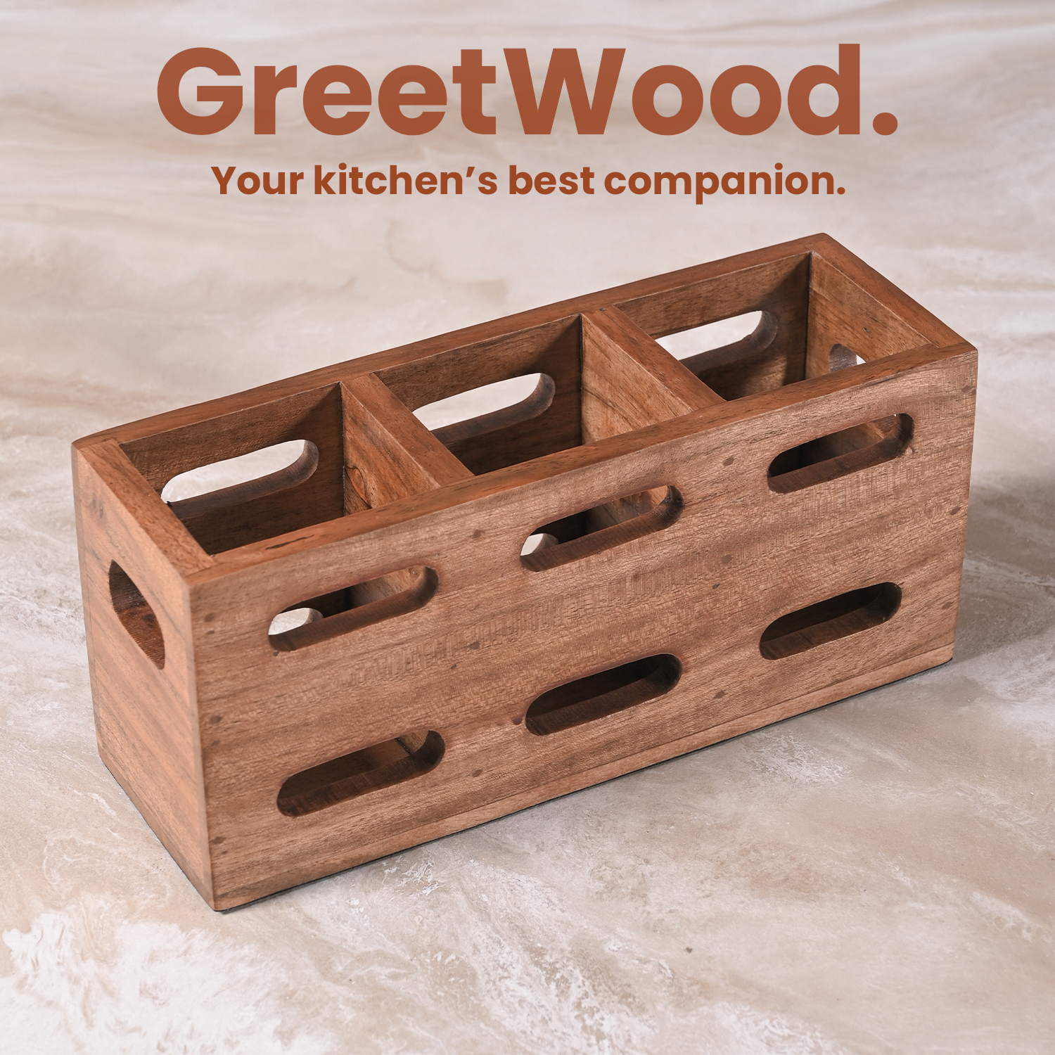 Greetwood Ventilated Wooden Cutlery Holder for Kitchen