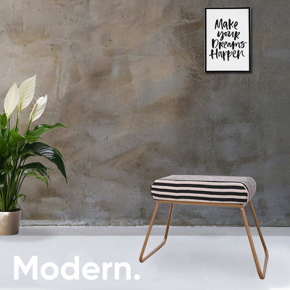 Classy and Compact Golden Metal Stool in Black &amp; White Stripe