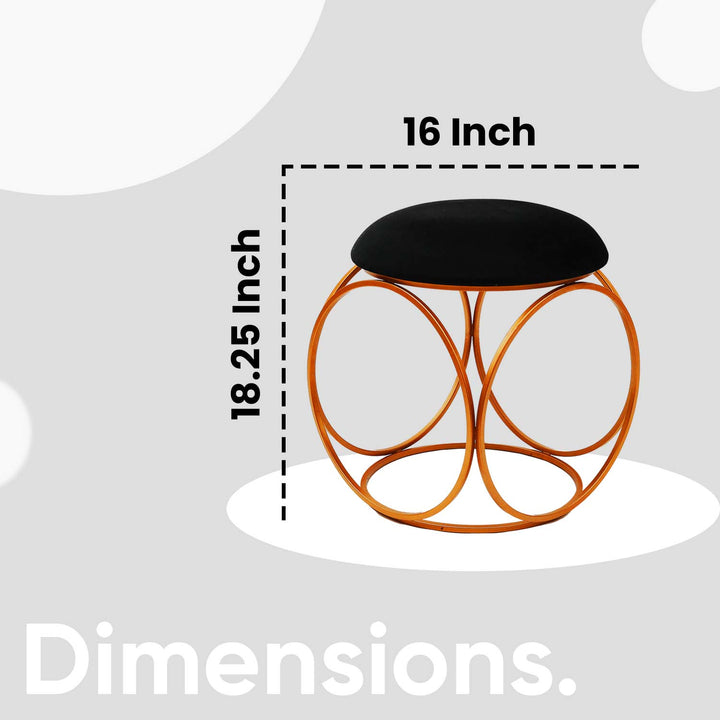 Modern Hexa-Style Rose Gold Metal Stool in Black Cushion