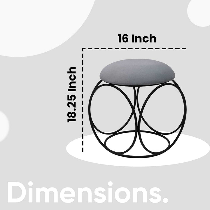 Modern Hexa-Style Matt Black Metal Stool in Grey Cushion Set of 2