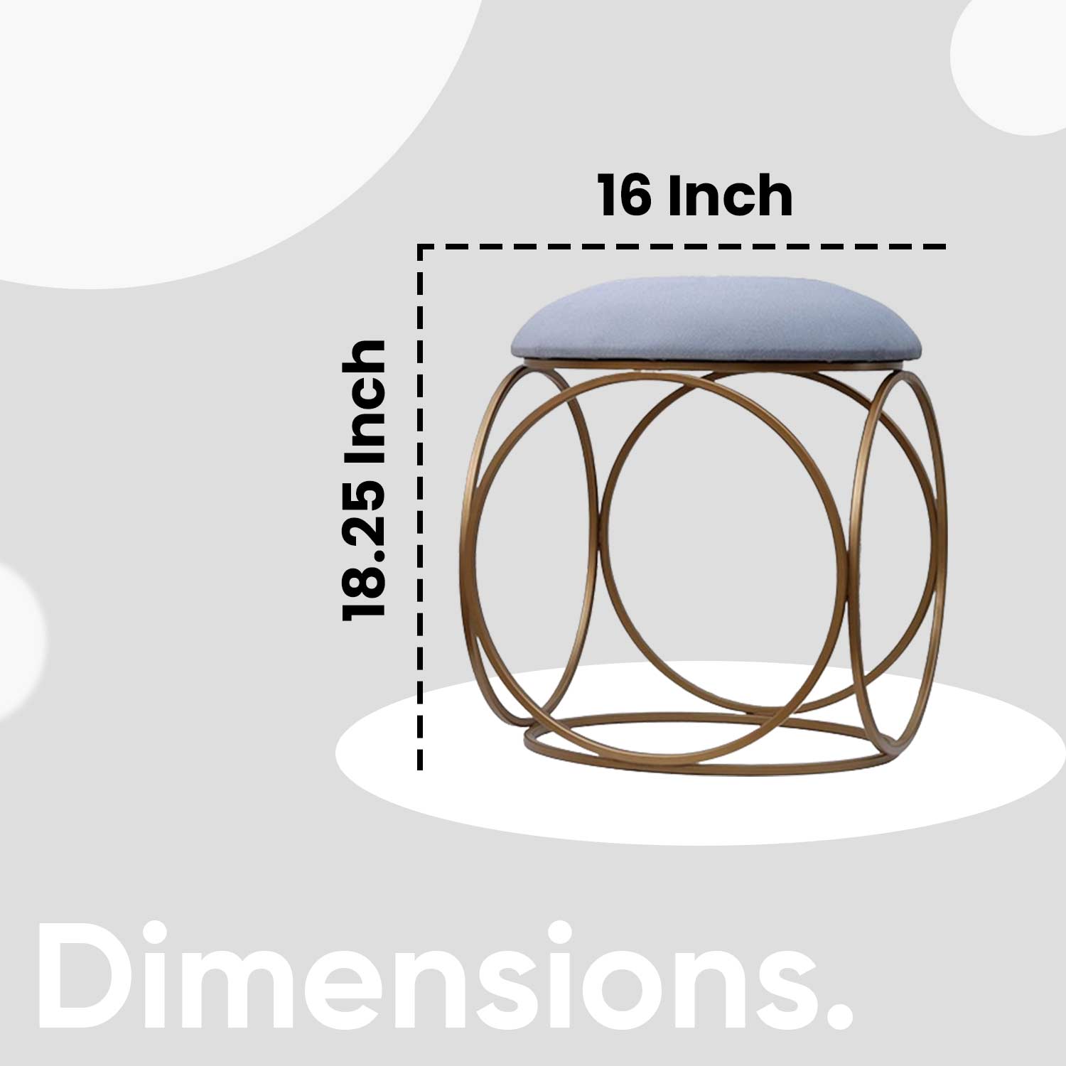 Modern Hexa-Style Golden Metal Stool in Grey Cushion Set of 2