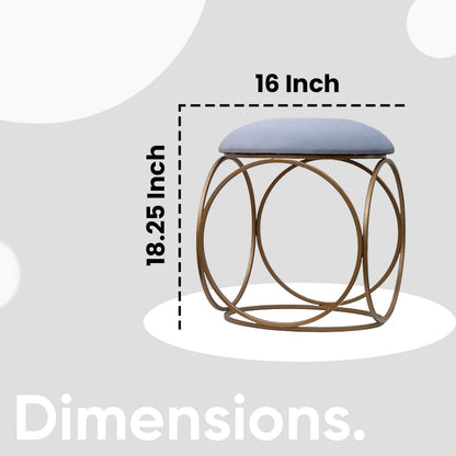 Modern Hexa-Style Golden Metal Stool in Grey Cushion Set of 2