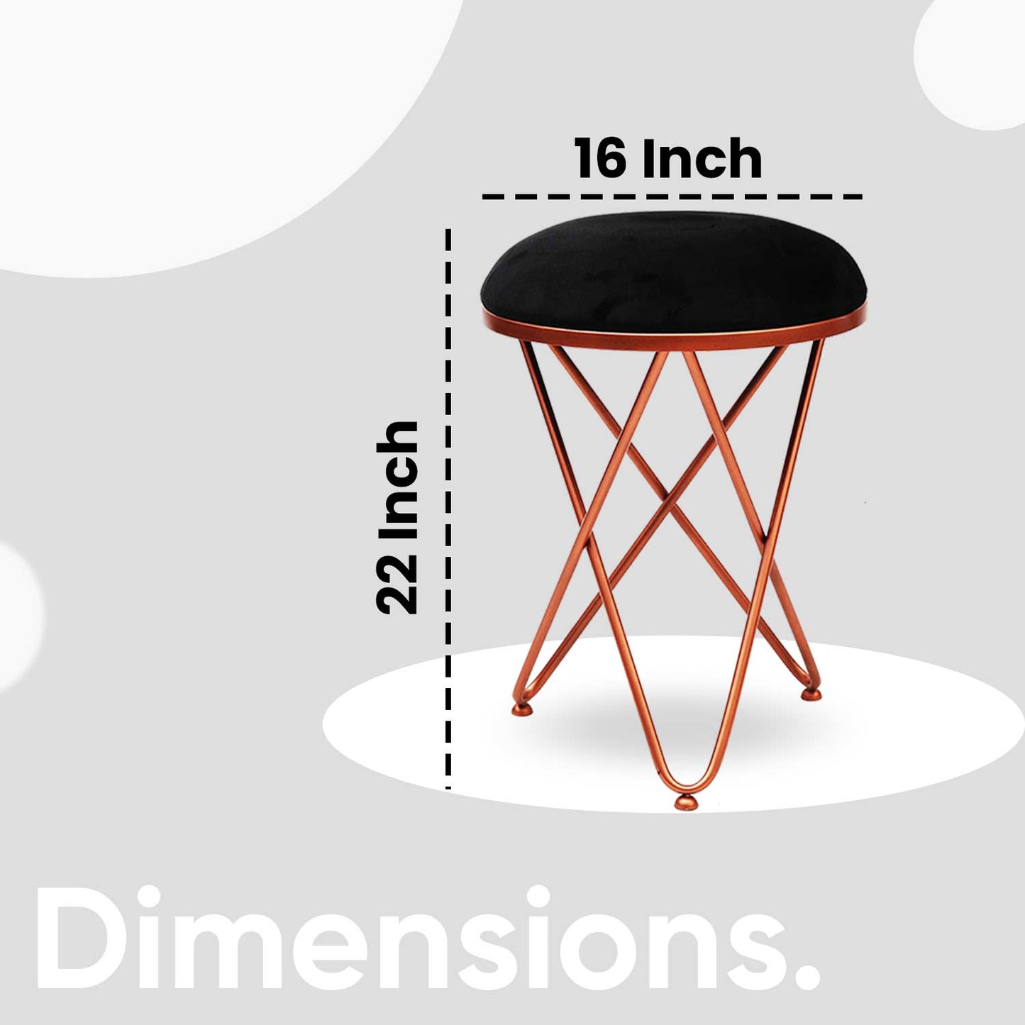 Ultra-modern Cross Leg Rose Gold Metal Stool in Black Cushion Set of 2