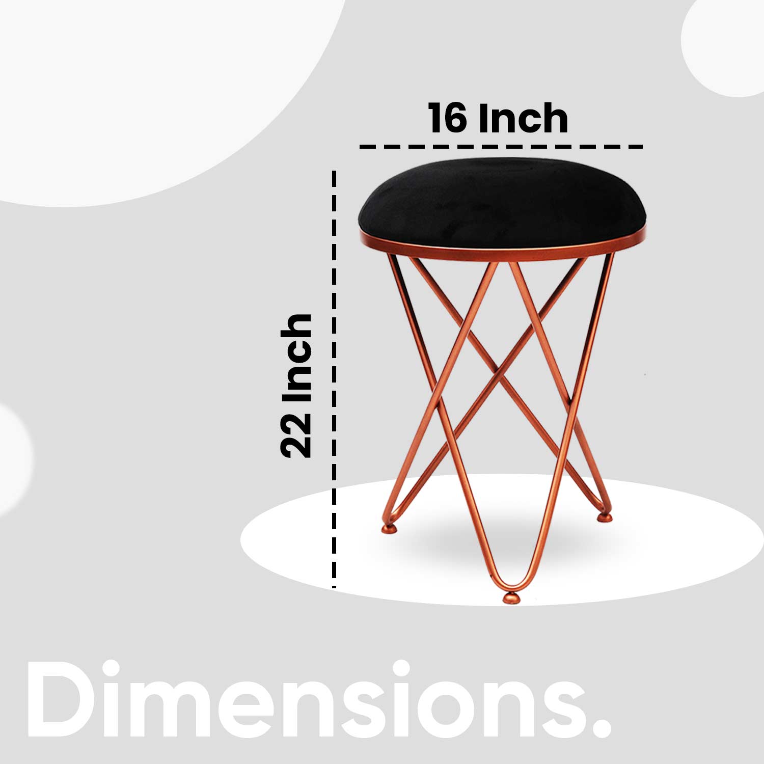 Ultra-modern Cross Leg Rose Gold Metal Stool in Black Cushion Set of 2