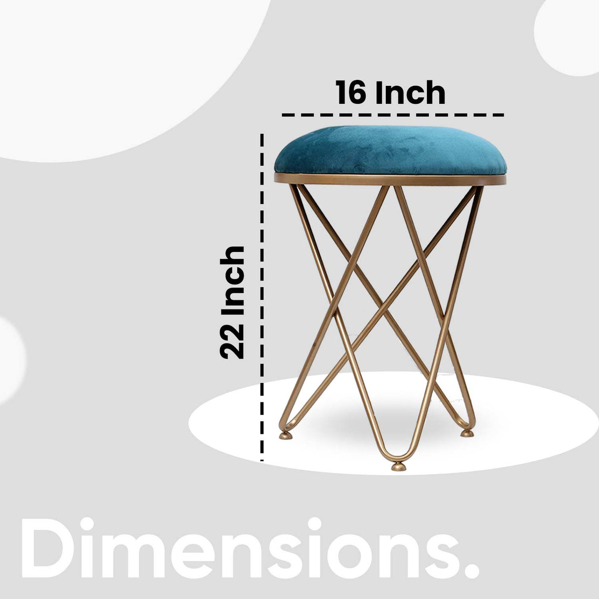 Ultra-modern Cross Leg Golden Metal Stool in Teal Blue Cushion