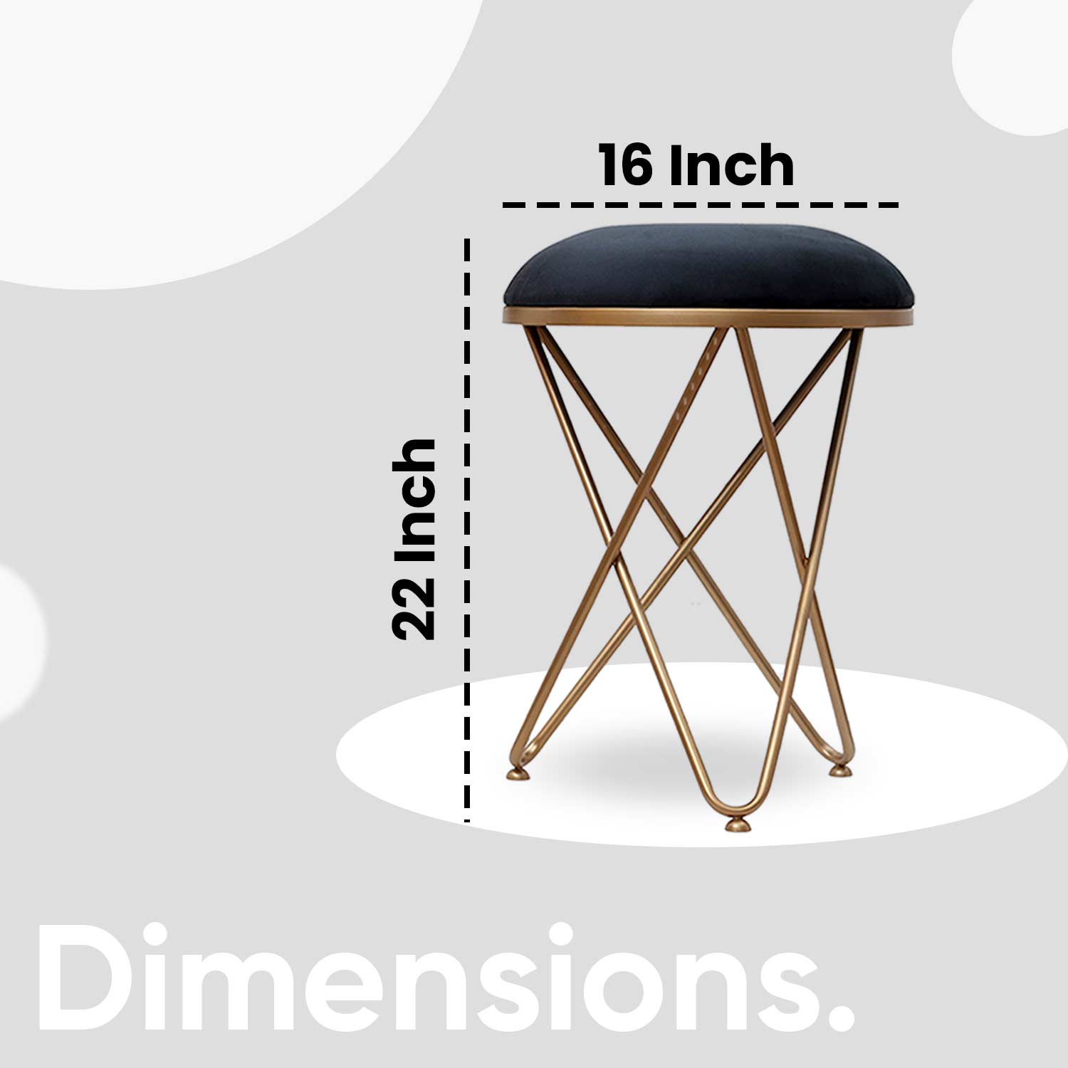 Ultra-modern Cross Leg Golden Metal Stool in Black Cushion Set of 2