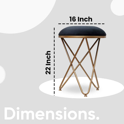 Ultra-modern Cross Leg Golden Metal Stool in Black Cushion Set of 2